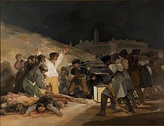Image 18The Third of May 1808Painting: Francisco GoyaThe Third of May 1808 is a painting completed in 1814 by the Spanish master Francisco Goya, now in the Museo del Prado, Madrid. Along with its companion piece of the same size, The Second of May 1808 (or The Charge of the Mamelukes), it was commissioned by the provisional government of Spain at Goya's suggestion. Goya sought to commemorate Spanish resistance to Napoleon's armies during the Peninsular War.More selected pictures