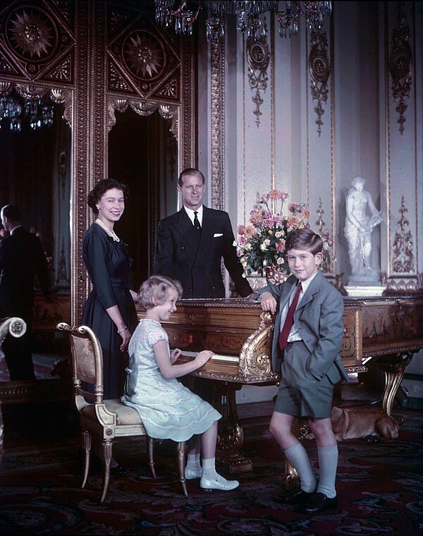 Princess Anne with her parents and elder brother, Charles, in October 1957