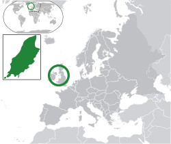 Location of Isle of Man (red) in Europe (dark grey)
