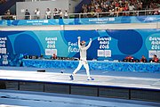 Deutsch: Fechten bei den Olympischen Jugend-Sommerspielen 2018: Tag 1, 7. Oktober 2018, Jungen, Säbel, Finale - Krisztián Rabb (HUN) - Hyun Jun (KOR) (USA) 15:13 English: Fencing at the 2018 Summer Youth Olympics at 7 October 2018 – Boys' sabre Gold medal match – Krisztián Rabb (HUN) Vs Hyun Jun (KOR) (USA) 15:13