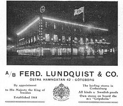Annons för varuhuset Ferd. Lundquist & Co. från 1930.