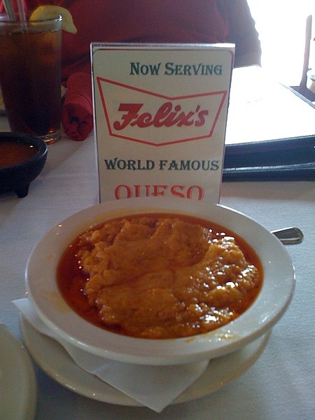 Chile con queso served in a restaurant