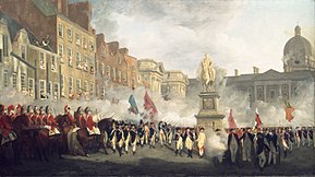 Painting by Francis Wheatley depicting the Dublin Volunteers on College Green. Francis Wheatley - The Dublin Volunteers on College Green.jpg