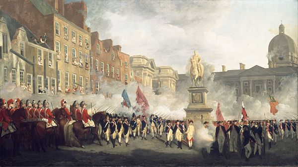 Painting by Francis Wheatley depicting the Dublin Volunteers on College Green.