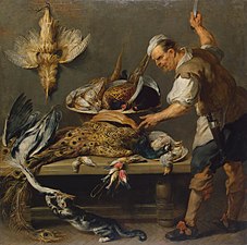 Kock vid ett köksbord och dött villebråd, oljemålning från 1634 till 1637. Eremitaget, Sankt Petersburg.