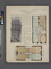 A typical double-story floor plan Gainsborough Studios, Nos. 222-224 West 59th Street, between Seventh Avenue and Broadway, facing Central Park; First floor plan; Second mezzanine floor plan (NYPL b12647274-465642).jpg