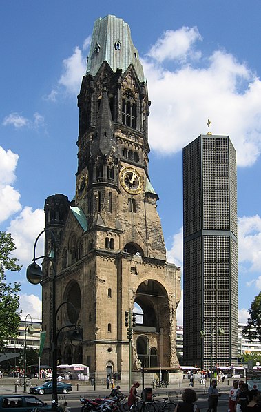 The ruins of the Kaiser Wilhelm Memorial Church which was hit on 23 November 1943