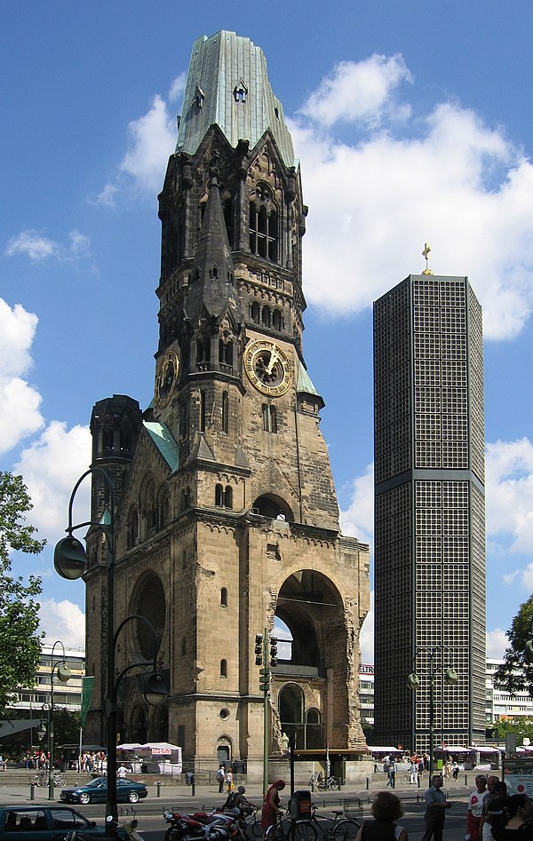 The ruins of the Kaiser Wilhelm Memorial Church which was hit on 23 November 1943