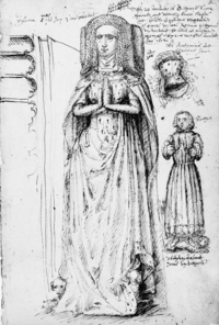 Drawing of the effigy, with Guillaume de Brabant (d. 1410) to right. Gisants de Jeanne de Brabant (+ 1406) et de Guillaume de Brabant (+ 1410).png