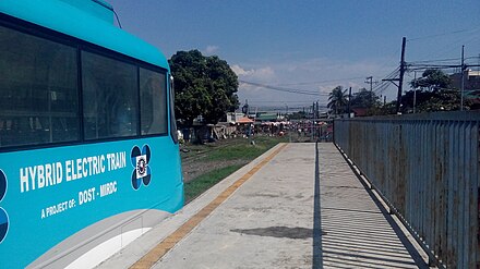 DOST-MIRDC Hybrid Electric Train (HET) awaiting departure at Calamba station. HETcalambafacingnorth.jpg