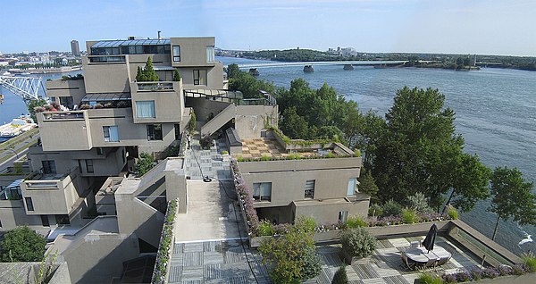 Habitat 67's interlocking forms, connected walkways and landscaped terraces were key in achieving Safdie's goal of a private and natural environment w