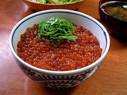 Ikuradon, a bowl of rice topped with salmon roe