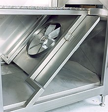 Stainless steel is used for industrial equipment when it is important that the equipment be durable and easy to clean. Inside detail of DEMACO DTC-1000 Treatment Center for Fresh Pasta Production (October 1995) 002.jpg