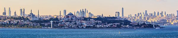 Modern (2012) view of the European side of Istanbul from the southern entrance to the Bosporus