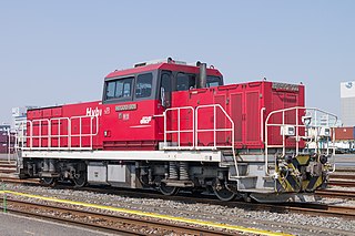 The Class HD300 (HD300形) is a hybrid diesel/battery Bo-Bo wheel arrangement shunting locomotive type operated by Japan Freight Railway Company in Japan.
Following the delivery and evaluation of a prototype locomotive in March 2010, the first full-production locomotive entered service in February 2012.