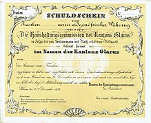 Schuldschein des Kantons Glarus vom 20. Dezember 1852, Blankette