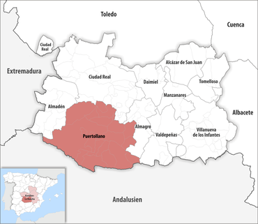 Die Lage des Gerichtsbezirk Puertollano in der Provinz Ciudad Real