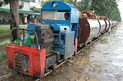 Kereta api digunakan untuk mengangkut kelapa sawit di ladang Jenderata, Teluk Intan