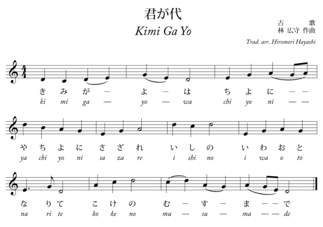 Sheet music of Kimigayo