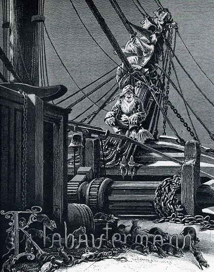 A Klabautermann on a ship, from Buch Zur See, 1885.
