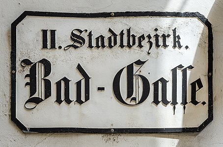 Historic street sign for the «Bad-Gasse», Klagenfurt, Austria