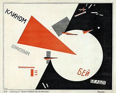 Konstruktivisme – «Beat the Whites with the Red Wedges» av El Lisitskij (1919–1920), litografisk plakat, Moskva