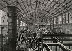 Galerie des machines françaises del Palais du Champ-de-Mars de la Exposición Universal de París de 1878. Henri de Dion.