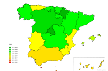 Изменение ОПЖ в автономных сообществах Испаниис 2019 до 2022[6] 