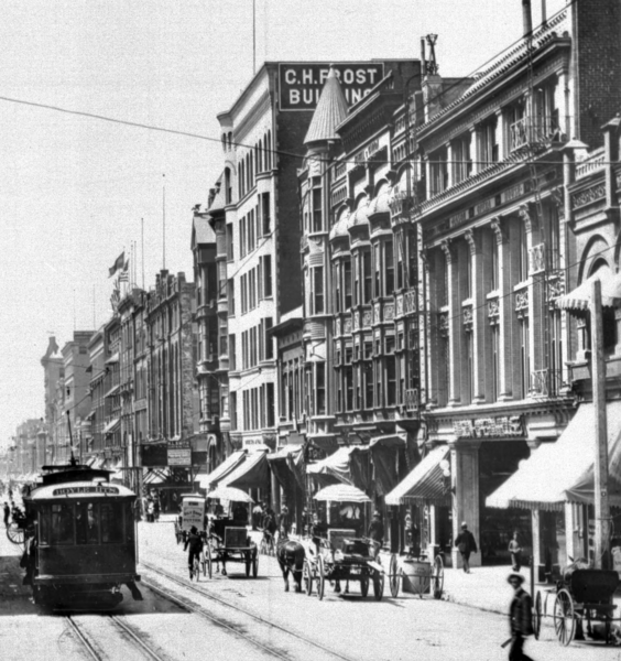 File:Looking south along the west side of Broadway from First Street, 1904-5.png