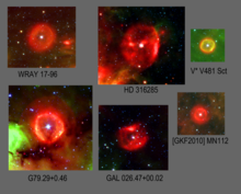 A selection of LBVs and suspected LBVs with nebula, observed with the Spitzer Space Telescope. Luminous blue variable stars with Spitzer.png