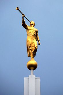 Bern Switzerland Temple statue of Angel Moroni MORONI2.JPG