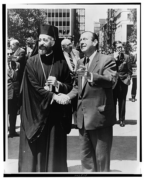 Mayor Robert F. Wagner, Jr. greets Archbishop Makarios at New York City Hall