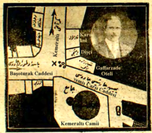A map showing the location of the foiled assassination attempt which appeared in Vakit newspaper in 1926.