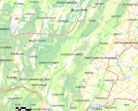 Mapa obce Chézery-Forens
