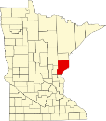 Location of Pine County in Minnesota Map of Minnesota highlighting Pine County.svg