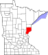 Harta statului Minnesota indicând comitatul Pine