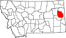 Harta statului Montana indicând comitatul Dawson