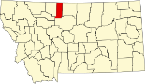 Kaart van Montana met de nadruk op Liberty County