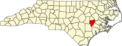 Karte von Lenoir County innerhalb von North Carolina