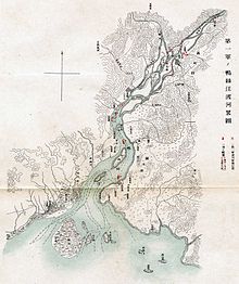 Map of the crossing over the Yalu River by the Japanese 1st. Army. Map of the Battle of Yalu River.jpg