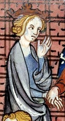 Маргарита Французская, королева Англии и Венгрии. Миниатюра XIV века из «Больших французских хроник»