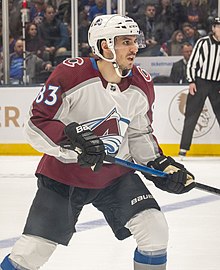 Nieto with the Colorado Avalanche in 2020. Matt Nieto with the Avalanche vs Islanders on January 6, 2020 (Quintin Soloviev).jpg