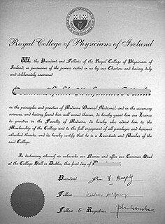 Membership of the Royal College of Physicians of Ireland Irish professional medical qualification