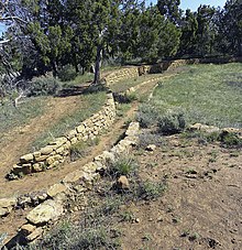 A color picture of a long masonry wall