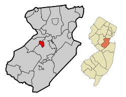 Миллтаун выделен в округе Мидлсекс. Врезка: расположение округа Мидлсекс в Нью-Джерси.