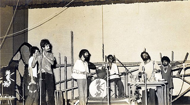 Moheener Ghoraguli in concert at Rabindra Sadan, 1979.