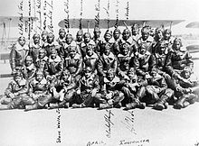 Moton Field flight instructors in front of BT-13 Stearmans, 1945