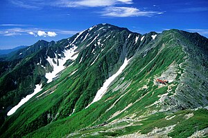 北岳から望む間ノ岳と北岳山荘