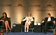 From left to right: Greek Minister of Foreign Affairs Dora Bakoyannis, US Congresswoman Jane Harman and President of Estonia Toomas Hendrik Ilves during the 45th Munich Security Conference in 2009 Msc 2009-Saturday, 14.00 - 16.00 Uhr-Dett 009 Bakoyannis Harmann Ilves.jpg