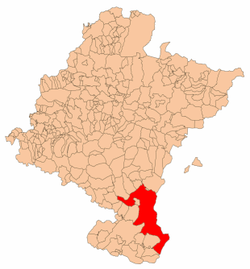 Situación de las Bardenas Reales en un mapa de los municipios de Navarra.
